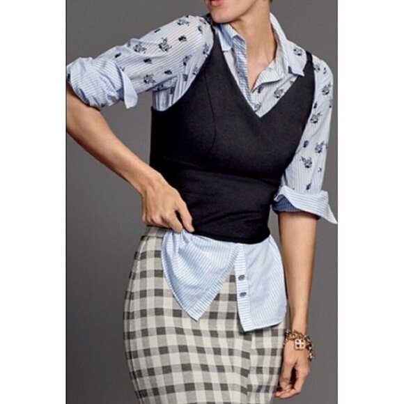 Cabi Blue Floral Pinstripe Button Up Shirt Smocked Ruffled Sleeve Women Sz M - Picture 11 of 12